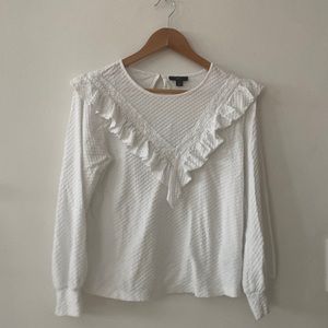 Long sleeve J Crew ruffle shirt in white. Size small.